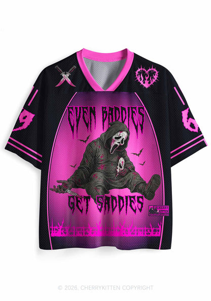 Halloween Skull Even Baddies Get Saddies Y2K Sport Jersey Shirts Cherrykitten