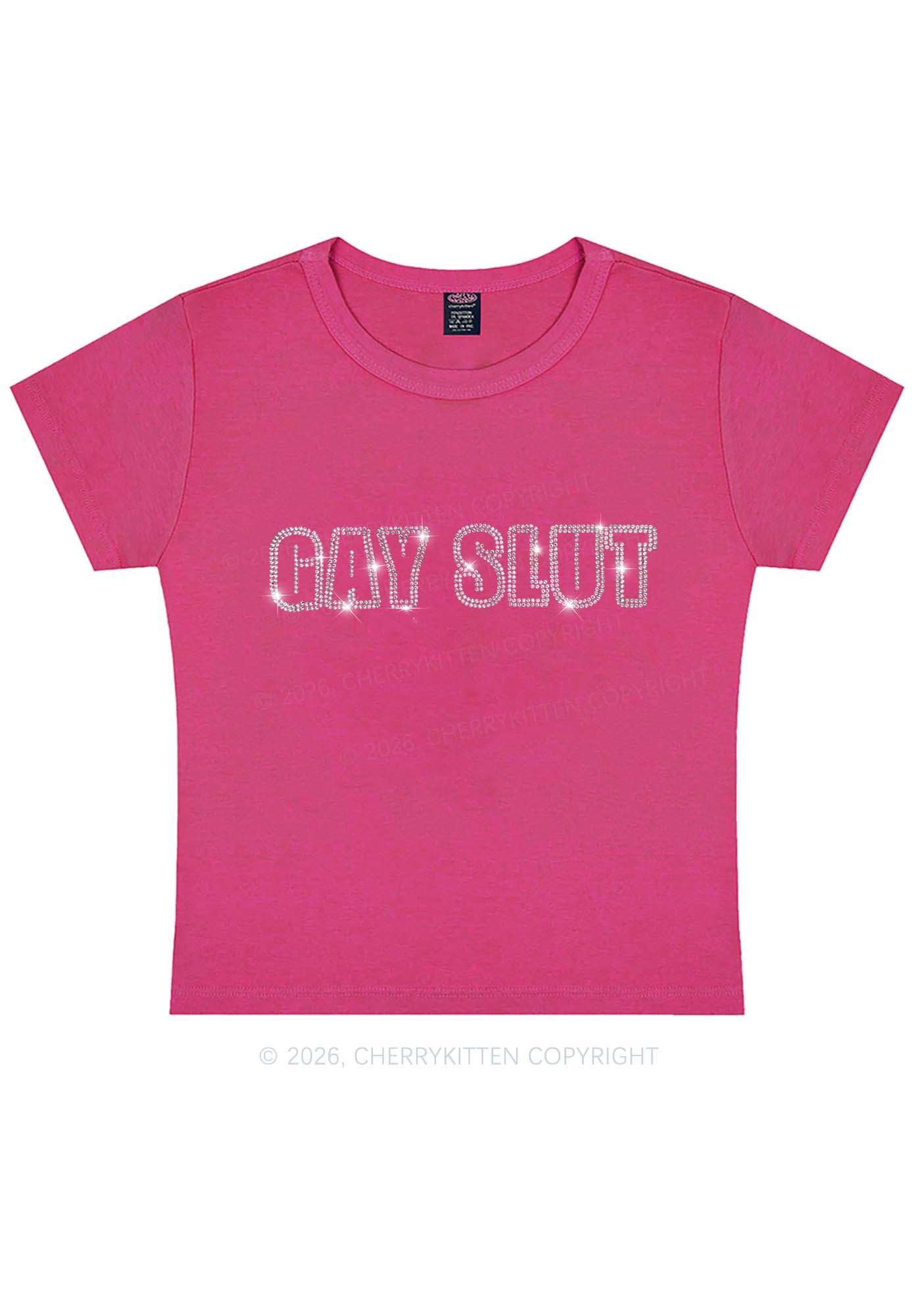 Rhinestone Gay Slxt Pride Y2K Baby Tee Cherrykitten