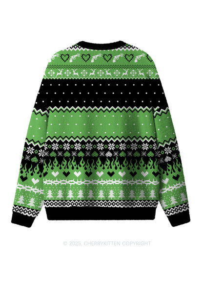 Green Hunter Y2K Christmas Knit Sweatshirt Cherrykitten