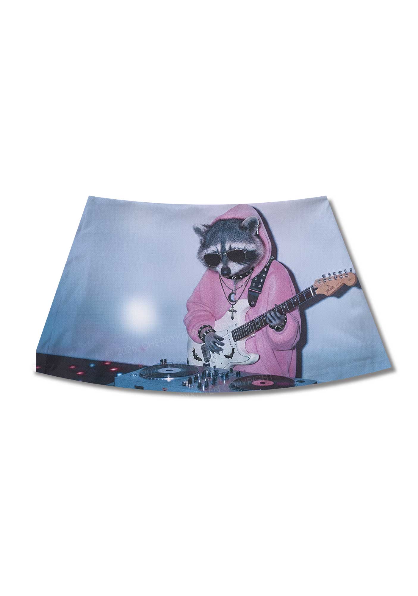 Pink Hoodie Raccoon DJ Y2K Print Mini Skirt Cherrykitten