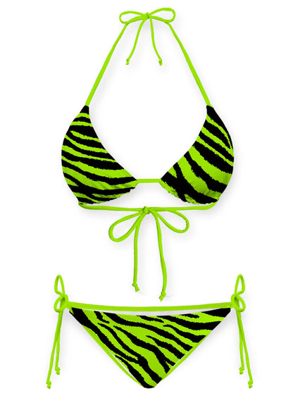Green Zebra Y2K Print Bikini Set Cherrykitten