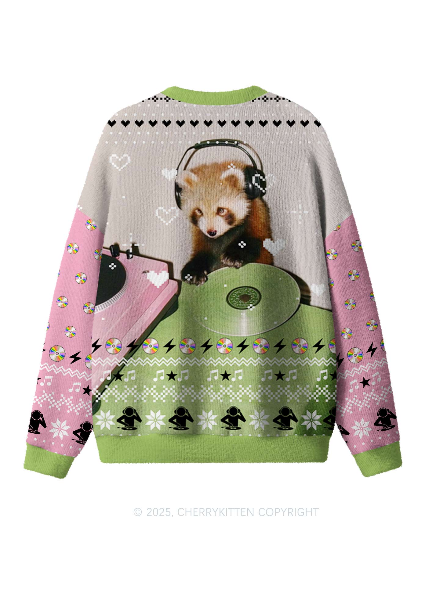 Red Panda DJ Y2K Christmas Knit Sweatshirt Cherrykitten