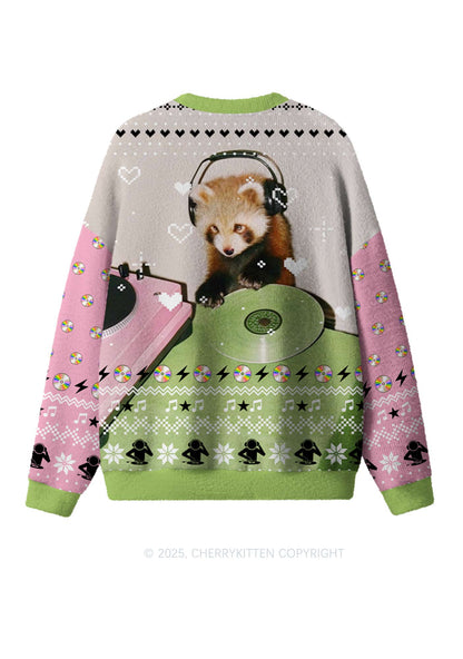 Red Panda DJ Y2K Christmas Knit Sweatshirt Cherrykitten