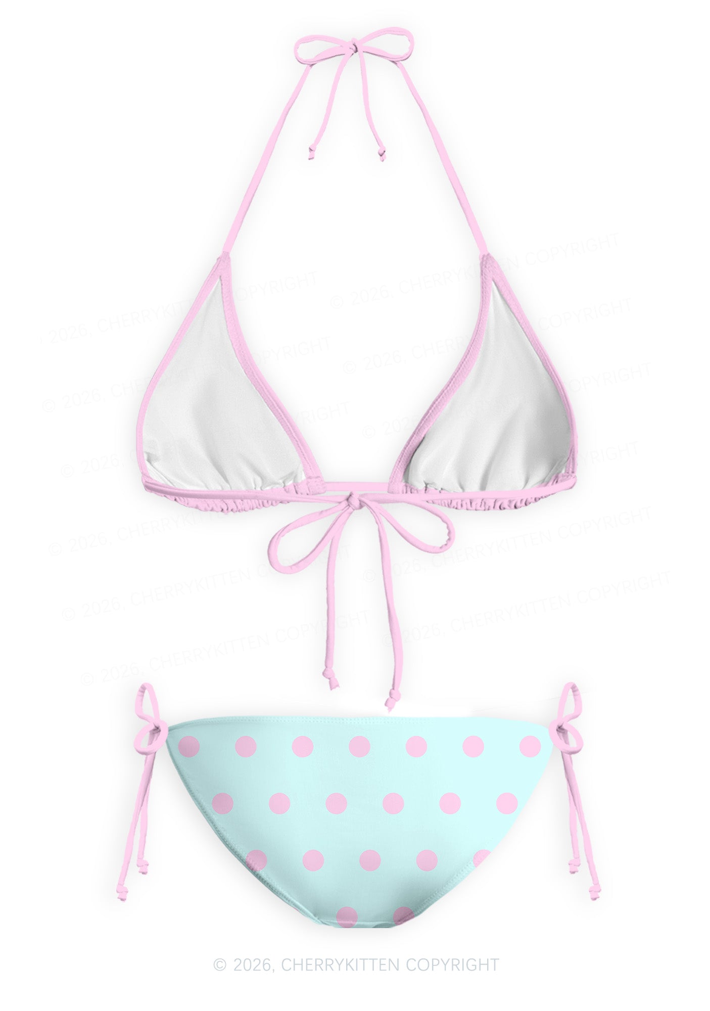 Mint Blue And Pink Dots Y2K Print Bikini Set Cherrykitten