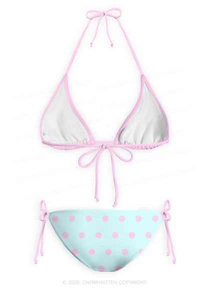 Mint Blue And Pink Dots Y2K Print Bikini Set Cherrykitten
