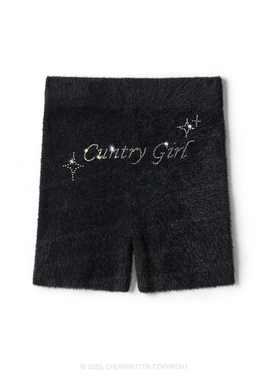 Rhinestone Cxxtry Girl Y2K Fluffy Shorts Cherrykitten