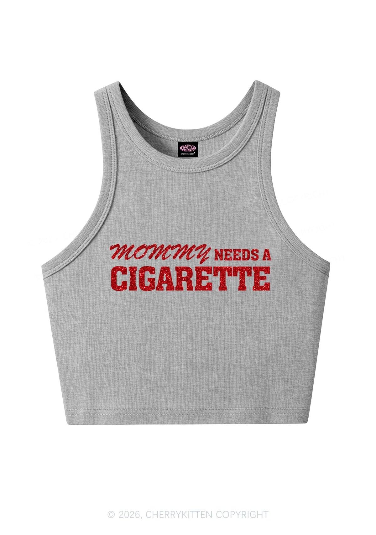 Glitter Mommy Needs A Cigarette Y2K Crop Tank Top Cherrykitten