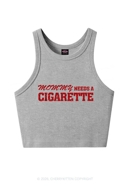 Glitter Mommy Needs A Cigarette Y2K Crop Tank Top Cherrykitten