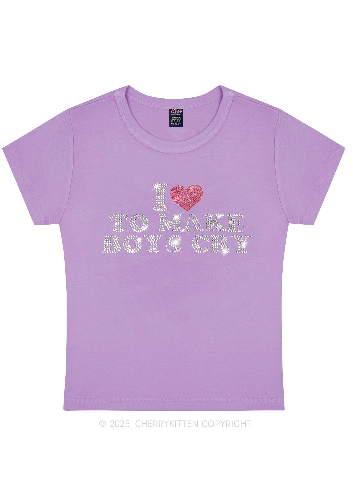 Curvy Rhinestone Love To Make Boys Cry Y2K Baby Tee Cherrykitten