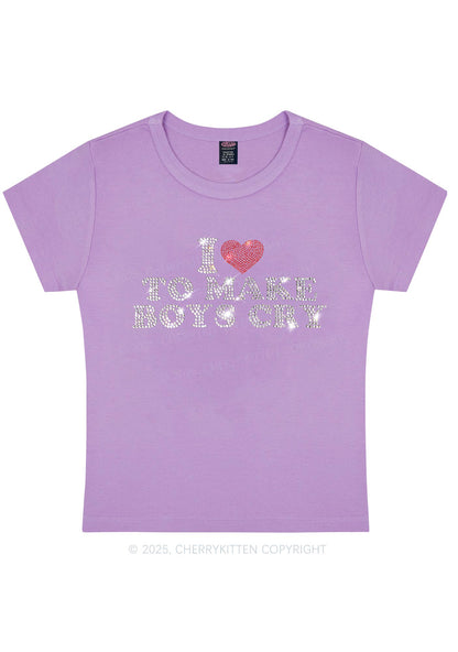 Curvy Rhinestone Love To Make Boys Cry Y2K Baby Tee Cherrykitten