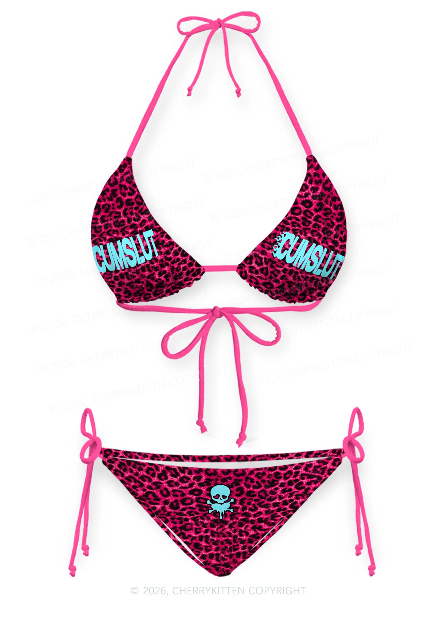 Cxmslxt Hot Pink Leopard Y2K Print Bikini Set Cherrykitten