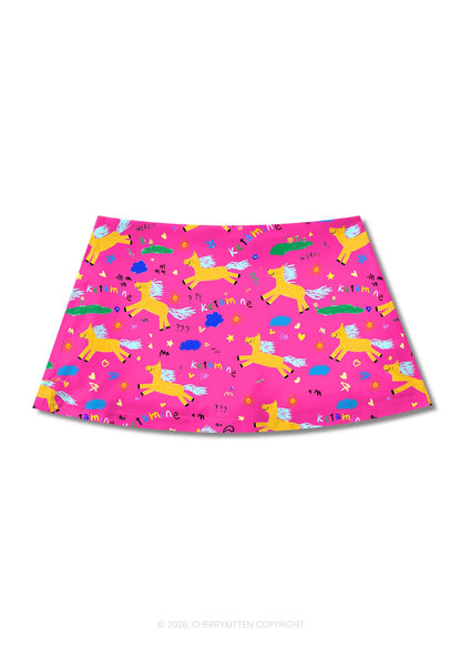 Orange Pony On Hot Pink Y2K Print Mini Skirt Cherrykitten