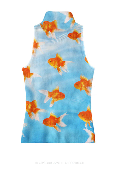 Goldfish Y2K Knit Turtleneck Tank Top Cherrykitten