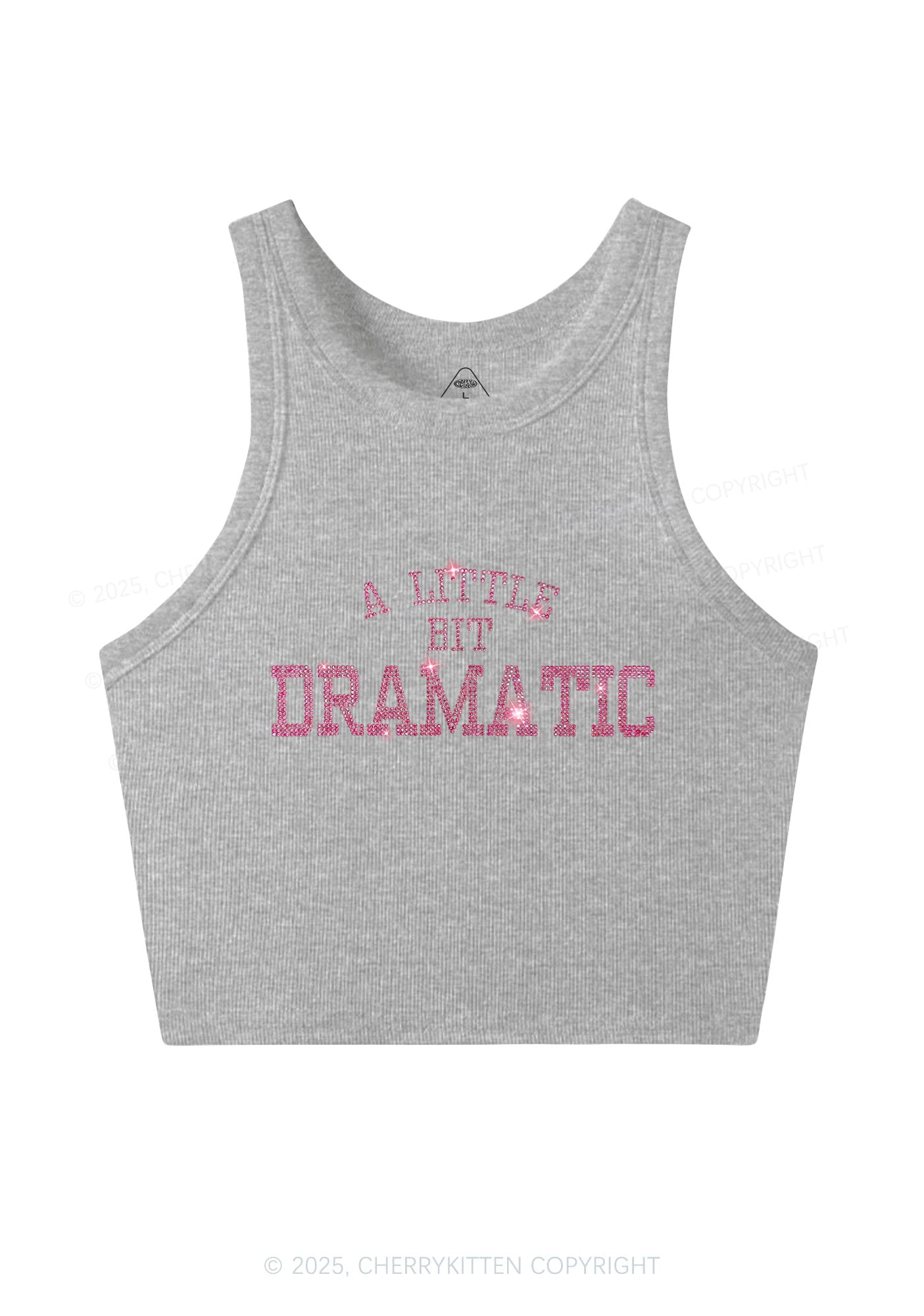Rhinestone A Little Bit Dramatic Y2K Crop Tank Top Cherrykitten