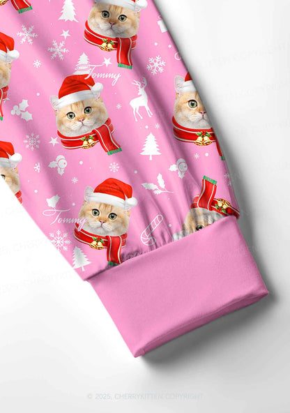 Custom Sweet Cat Face Y2K Print Long Sleeve Pajama Set Cherrykitten