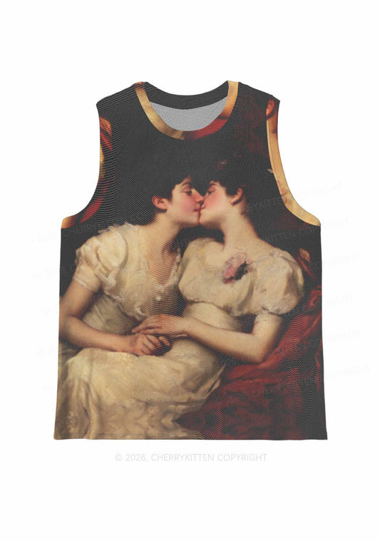 Vintage Women Kissing Pride Y2K Mesh Muscle Tank Cherrykitten