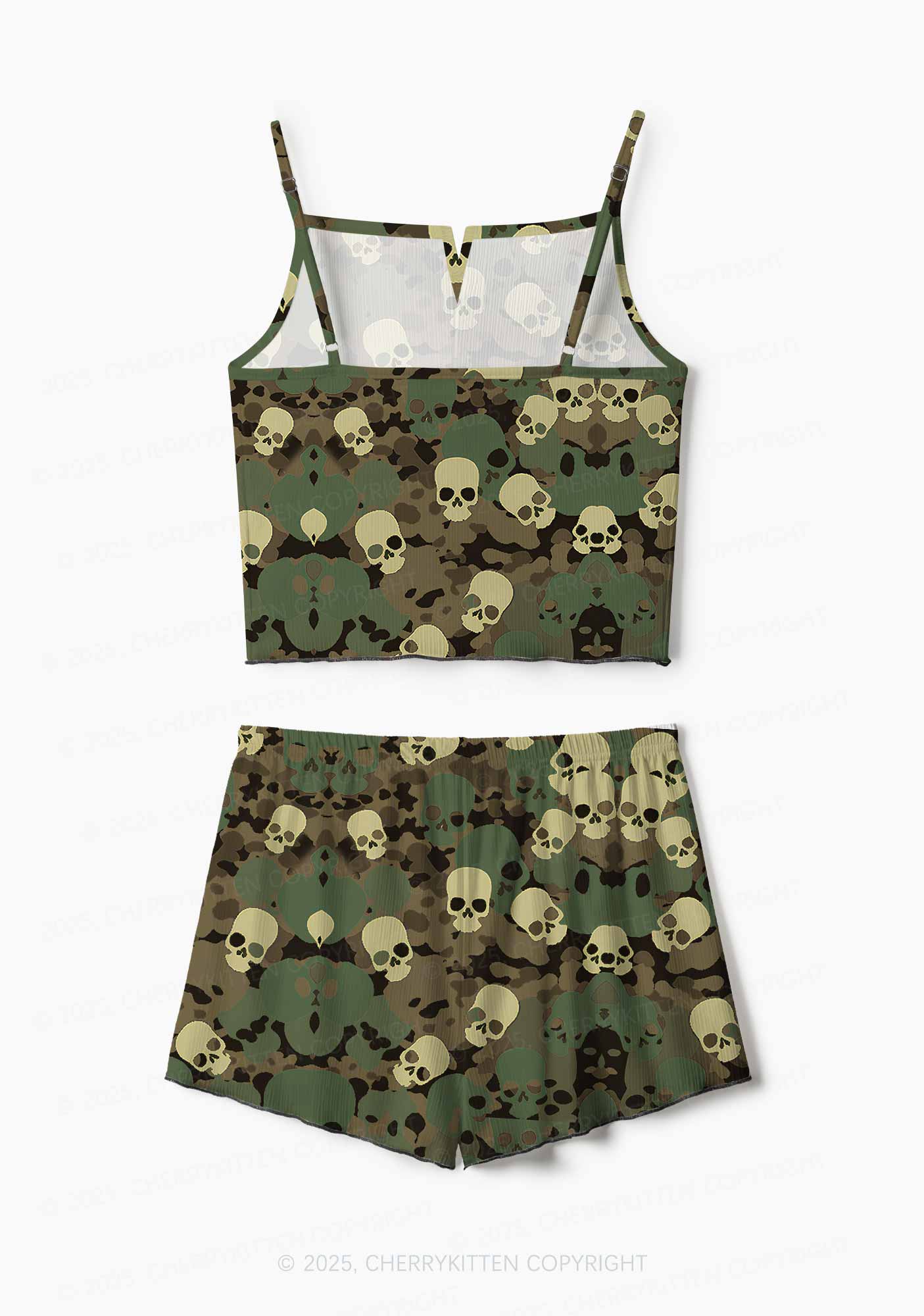 Halloween Camouflage Skull Y2K Print Cami Shorts Pajama Set Cherrykitten