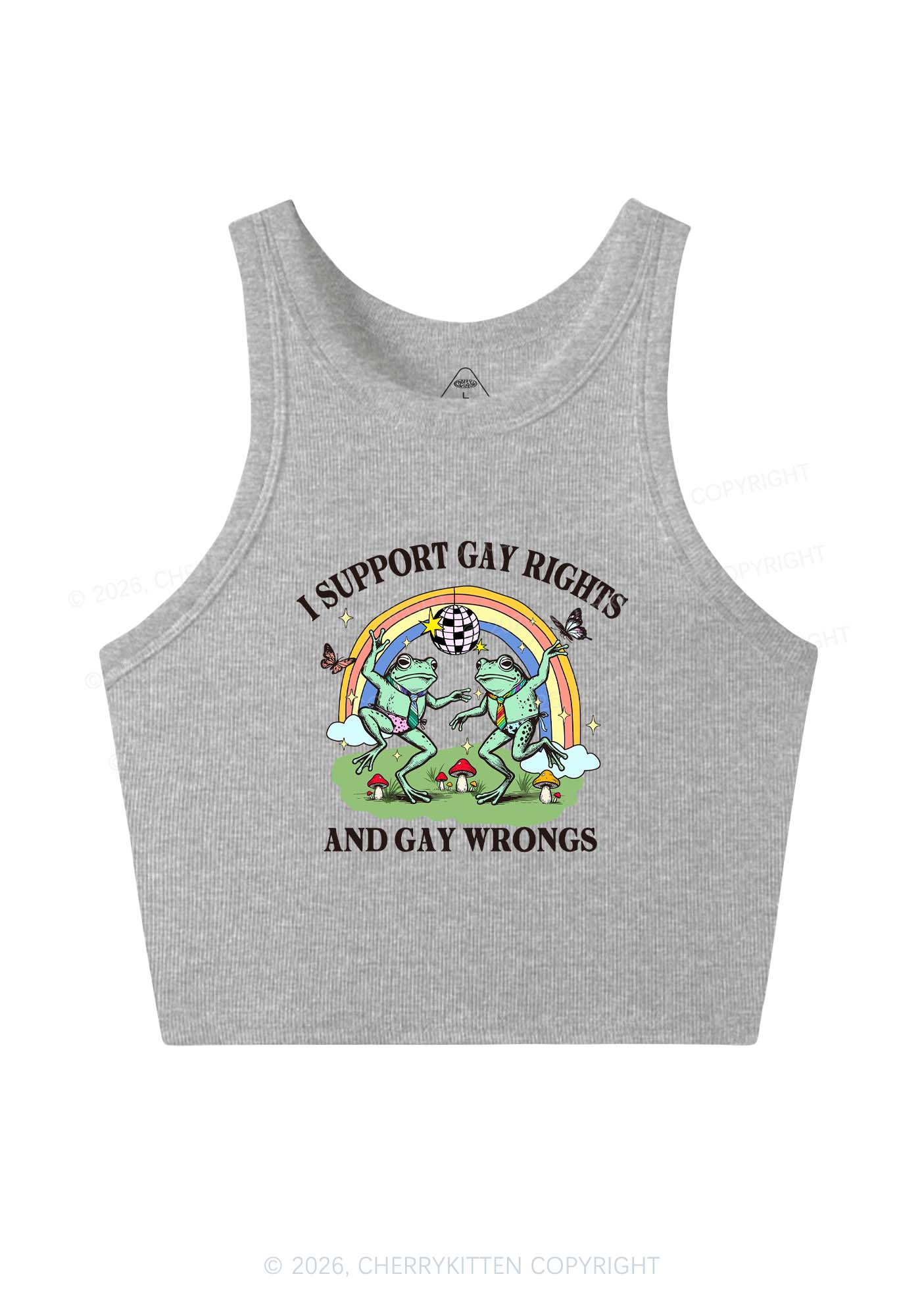 I Support Gay Rights Disco Frogs Y2K Crop Tank Top Cherrykitten