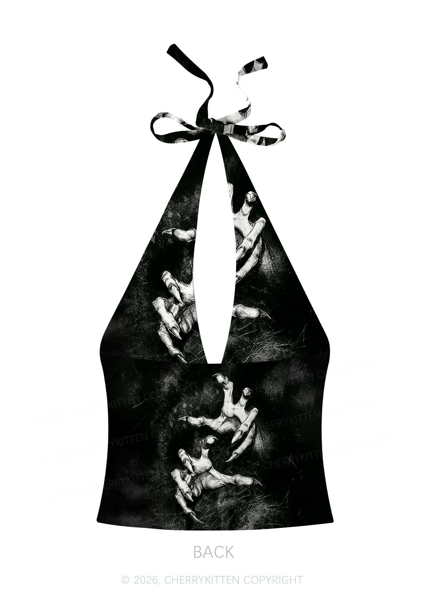 Halloween Black Demon Claws Y2K Print Halter Deep V Neck Cami Cherrykitten