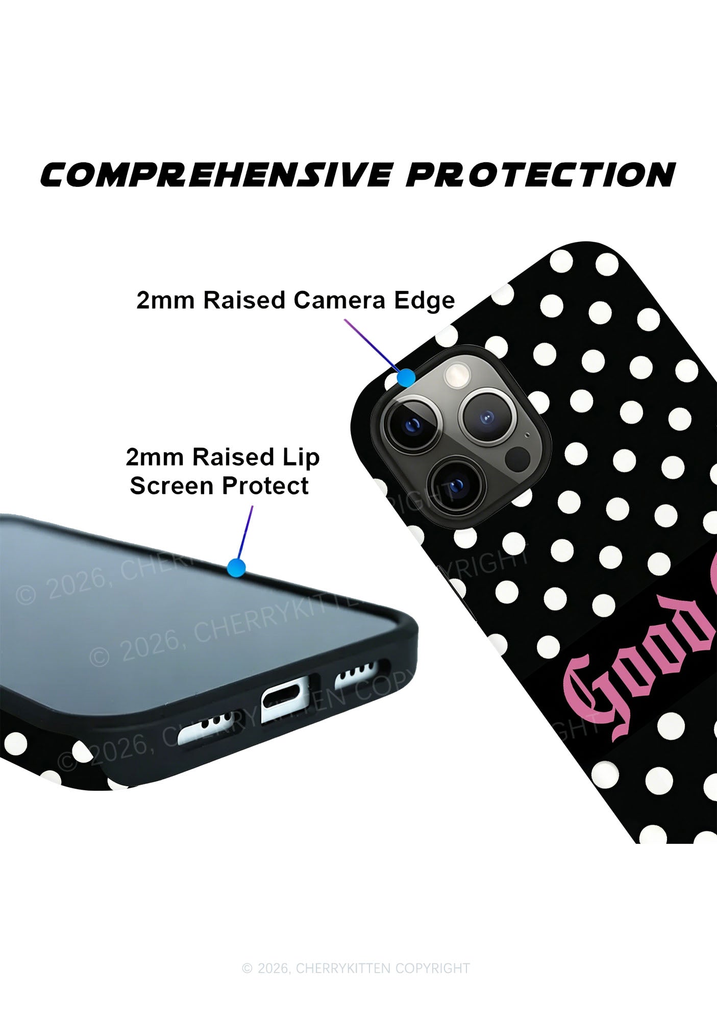 Good Girl White Dots On Black Y2K Phone Case Cherrykitten
