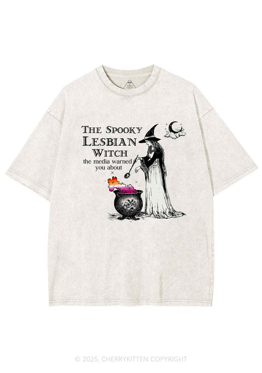 The Spooky Lesbian Witch Y2K Shirts Washed Tee Cherrykitten