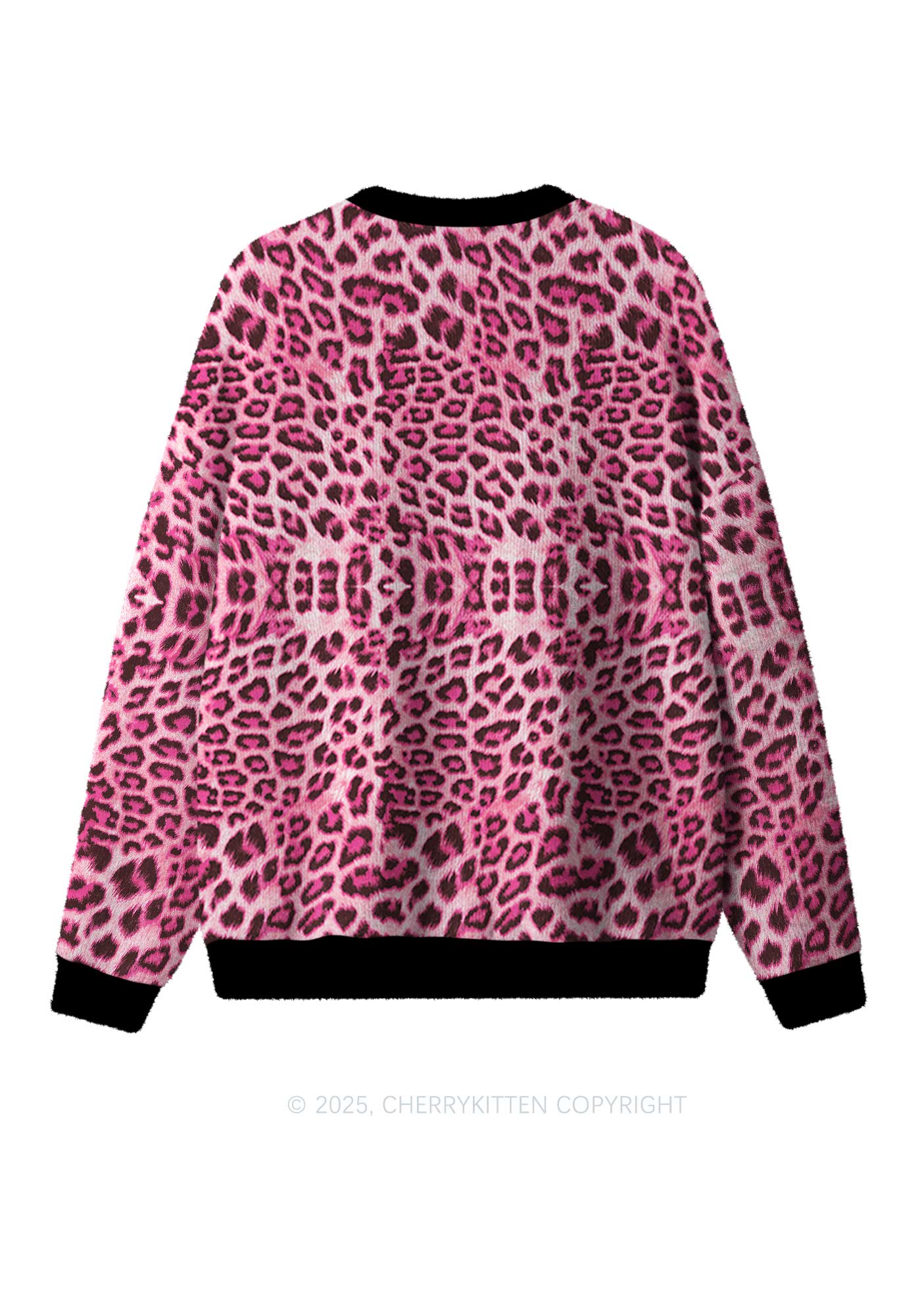 Pink Leopard Y2K Christmas Knit Sweatshirt Cherrykitten