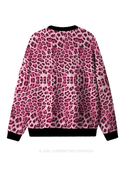 Pink Leopard Y2K Christmas Knit Sweatshirt Cherrykitten