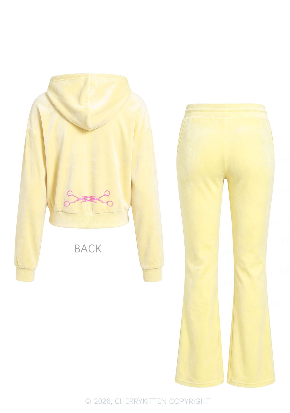 Rhinestone Pink Scissor Pride Y2K Velvet Tracksuit Set Cherrykitten