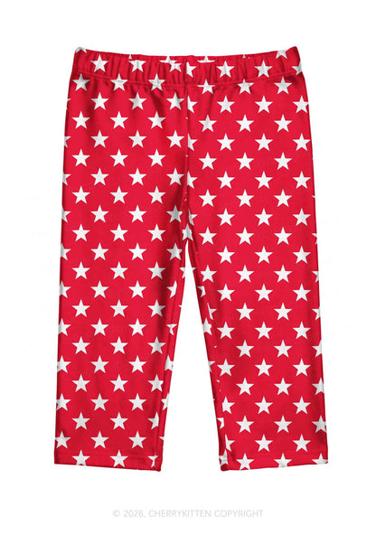White Star On Red Y2K Print Capri Pants Cherrykitten