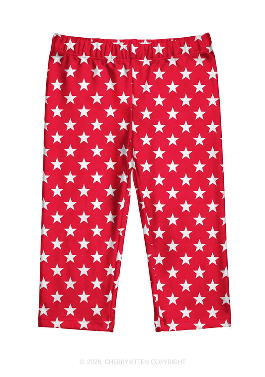 White Star On Red Y2K Print Capri Pants Cherrykitten