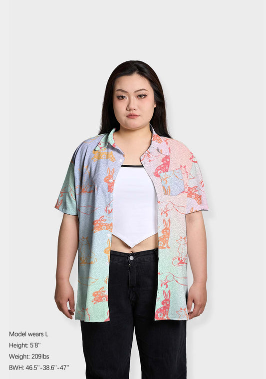 Mint Rabbit&Fox Print Shirts