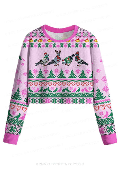 Christmas Pigeon Y2K Christmas Crop Knit Sweatshirt Cherrykitten
