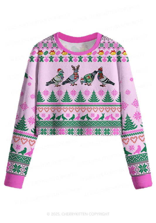 Christmas Pigeon Y2K Christmas Crop Knit Sweatshirt Cherrykitten