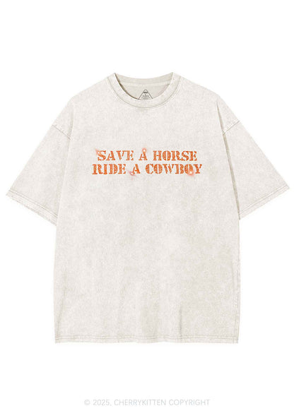 Rhinestone Save A Horse Ride A Cowboy Y2K Shirts Washed Tee Cherrykitten