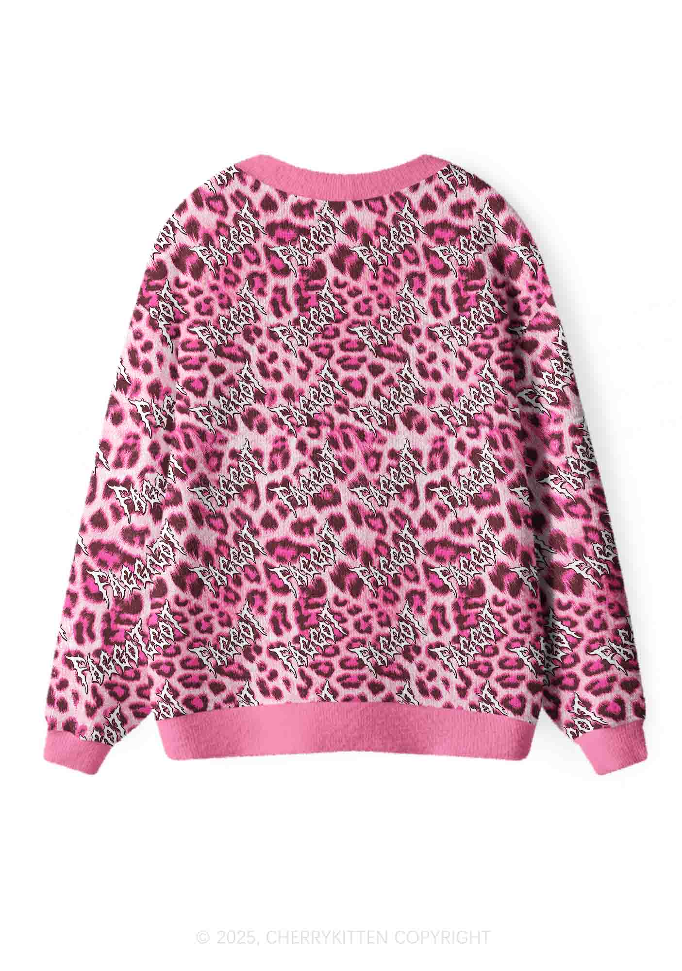Pink Leopard Faggot Pride Y2K Christmas Cardigan Knit Sweatshirt Cherrykitten