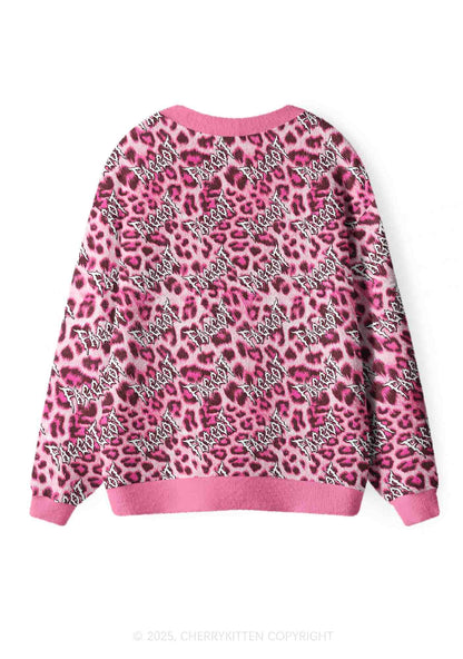 Pink Leopard Faggot Pride Y2K Christmas Cardigan Knit Sweatshirt Cherrykitten