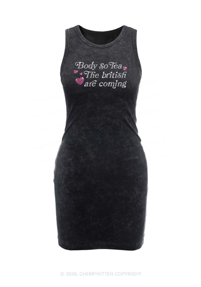 Rhinestone Body So Tea Y2K Washed Tank Dress Cherrykitten