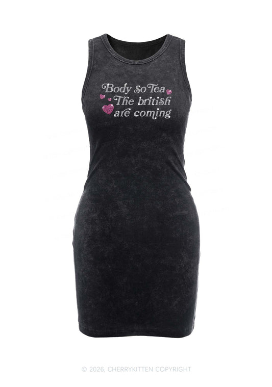 Rhinestone Body So Tea Y2K Washed Tank Dress Cherrykitten
