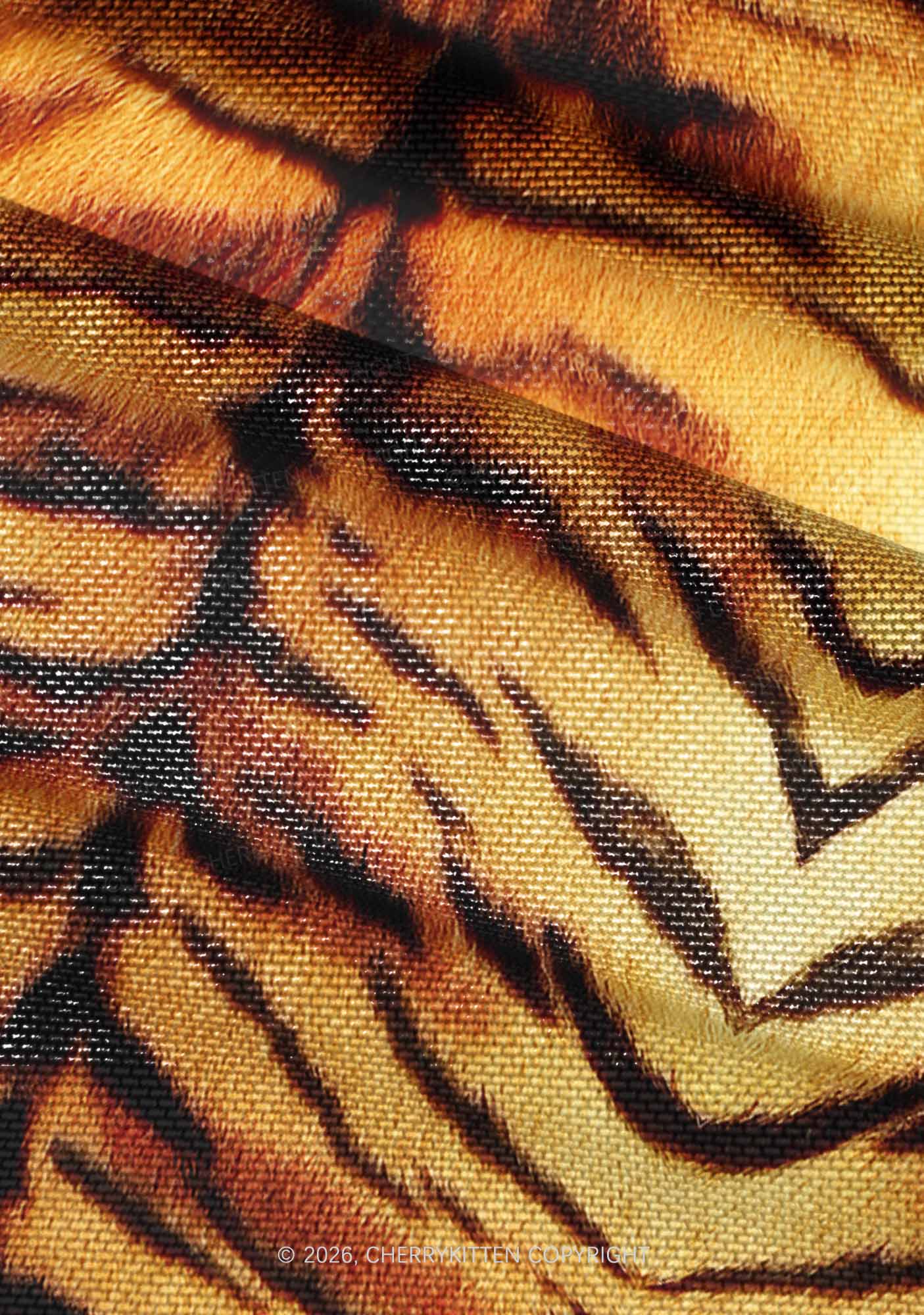 Wild Tiger Texture Y2K Mesh Ruched  Waist  V Neck Top Cherrykitten