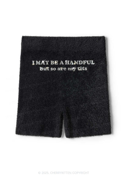Rhinestone I May Be A Handful Y2K Fluffy Shorts Cherrykitten