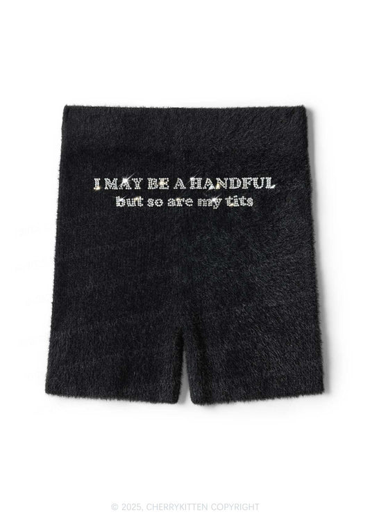 Rhinestone I May Be A Handful Y2K Fluffy Shorts Cherrykitten