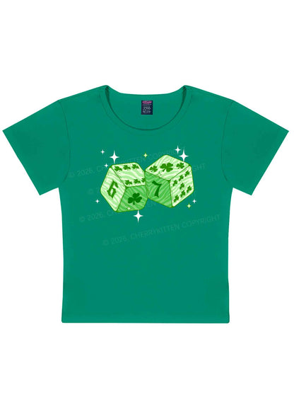 Green Clover Dice St Patricks Y2K Baby Tee Cherrykitten