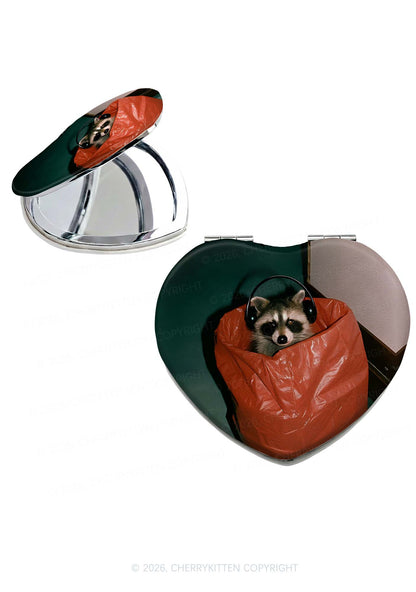 Raccoon With Headphones Y2K Folding Makeup Mirror Cherrykitten