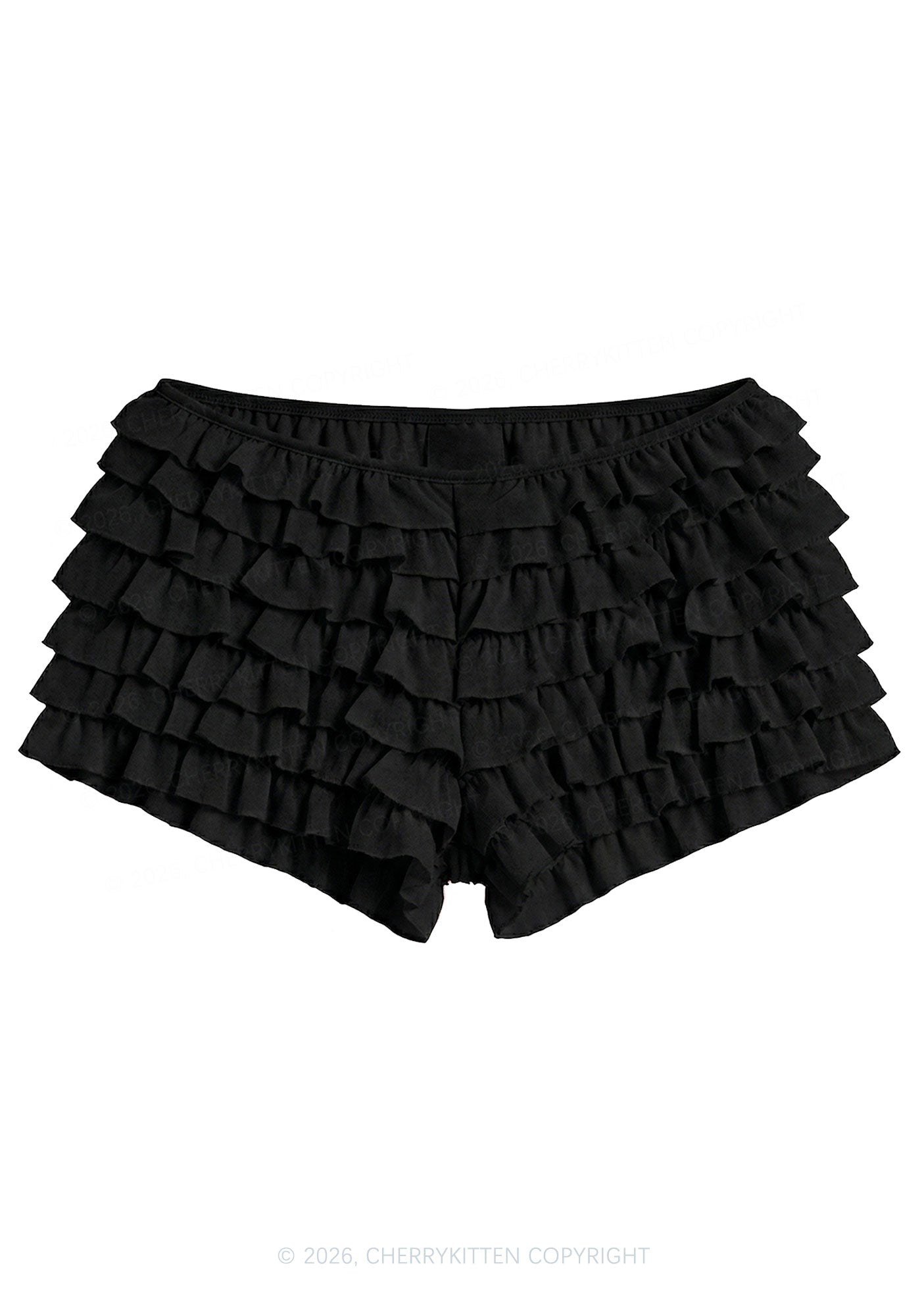 Y2K Mesh Ruffle Layered Shorts With Back Bow Cherrykitten