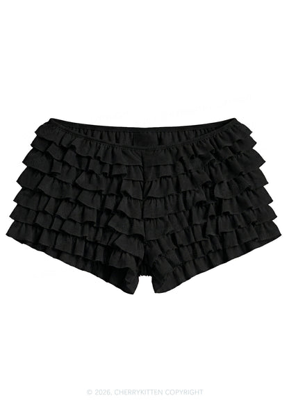 Y2K Mesh Ruffle Layered Shorts With Back Bow Cherrykitten