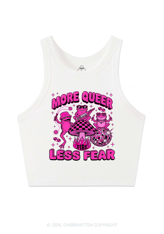 More Queer Less Fear Pride Y2K Crop Tank Top Cherrykitten
