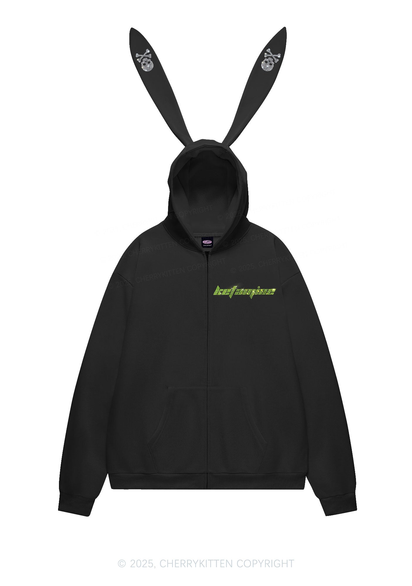 Rhinestone Ketamxxe Y2K Bunny Ear Zip Hoodie Cherrykitten