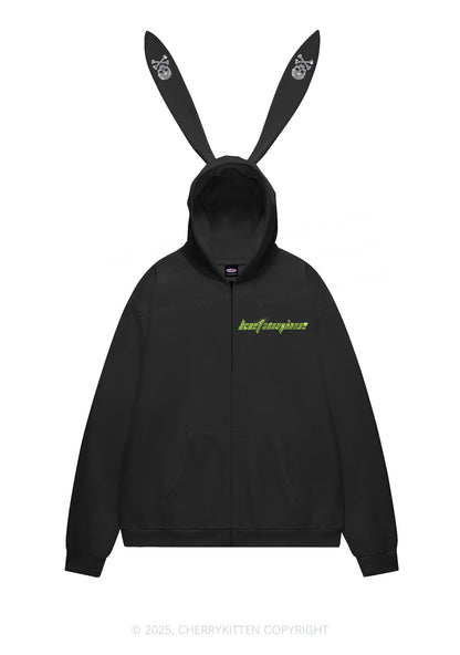 Rhinestone Ketamxxe Y2K Bunny Ear Zip Hoodie Cherrykitten
