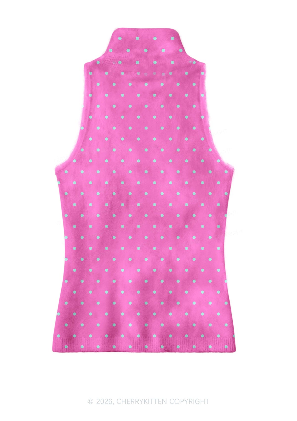 Cxxt Bow Badge Dots Y2K Knit Turtleneck Tank Top Cherrykitten