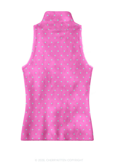 Cxxt Bow Badge Dots Y2K Knit Turtleneck Tank Top Cherrykitten